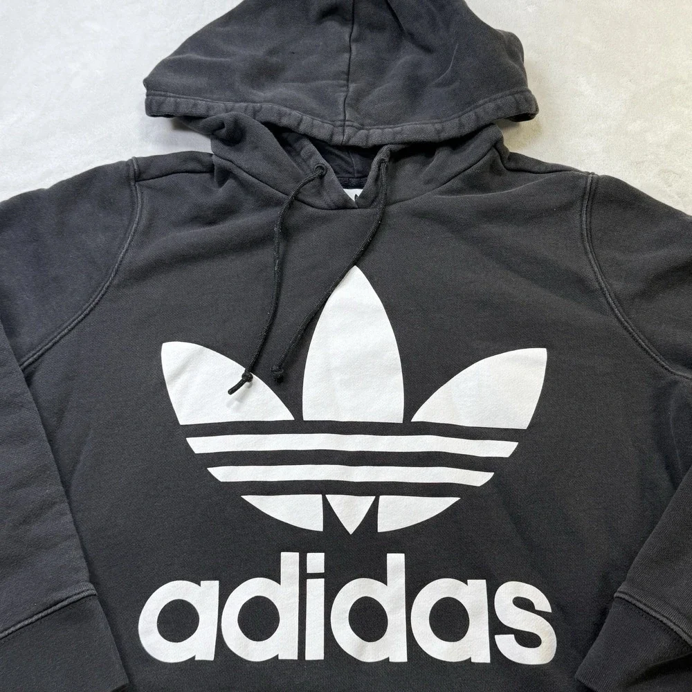 Adidas‎ Trefoil Hoodie Black Big Logo Pullover Sweatshirt XL